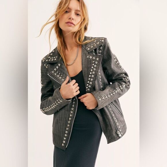 Free People Jackets & Blazers - Free People x Understated Leather Star Studded Distressed Jacket
